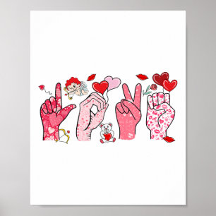 Poster Langue des signes mignonne Valentines Coeur Mains