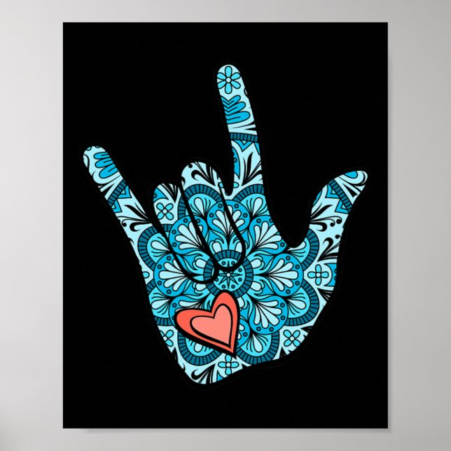 Poster Langue Des Signes Sale Je T'Aime Gésture Coeur Sou (Devant)