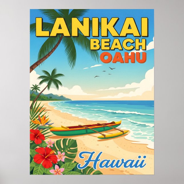 Poster Lanikai Beach, Hawaii - Canoë Tropical (Devant)