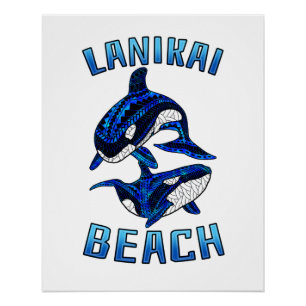 Poster Lanikai Beach Hawaii Vacances Orques de baleines t