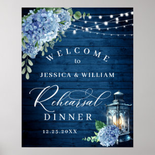 Poster Lanterne en bois Hydrangea bleue Bohème pour dîner