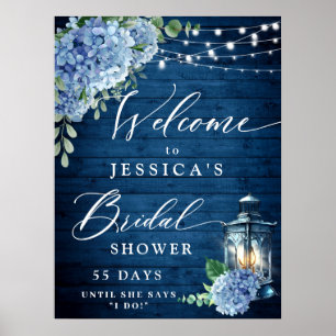 Poster Lanterne Hydrangea Bleue Bois Bohème Mariage