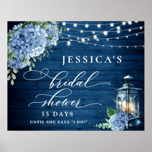 Poster Lanterne Hydrangea Bleue Bois Bohème Mariage