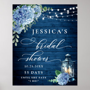 Poster Lanterne Hydrangea Bleue Bois Bridal Shower Bohème