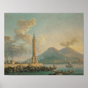 Poster Lanterne Molo, Naples avec Vésuve au-delà de Carl
