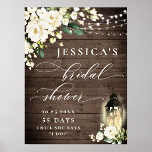 Poster Lanterne Roses Blanches Bois Rustique Mariage