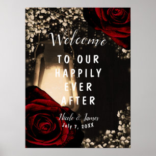 Poster Lanterne Rustique Glow Fleurs Roses Rouge Foncé Ma