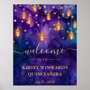 Poster Lanterne Violet et Bleu Lumineux Quinceanera