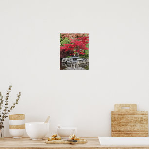 Poster Lanternes de jardin japonais et feuilles d'érable 