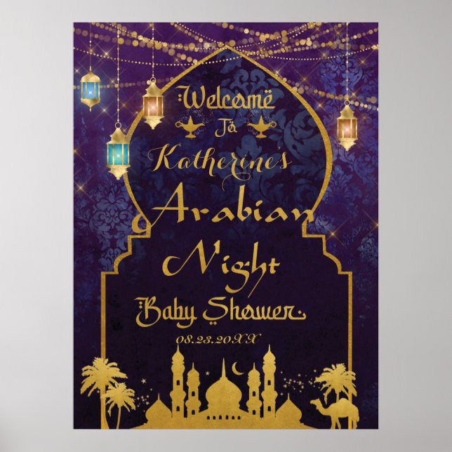 Poster Lanternes Exotic Arabian Nights Baby shower Bienve (Devant)