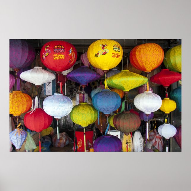 Poster lanternes suspendues vietnamiennes colorées (Devant)
