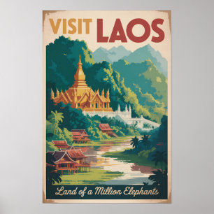 Poster Laos Pha That Luang Illustration Art de Voyage