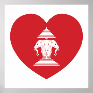 Poster Laotian Erawan 3 Headed Elephant Heart Flag