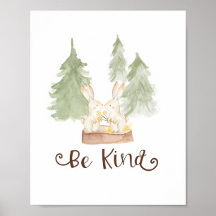 Poster Lapin à l'aquarelle Amis de la forêt de bois Soyez