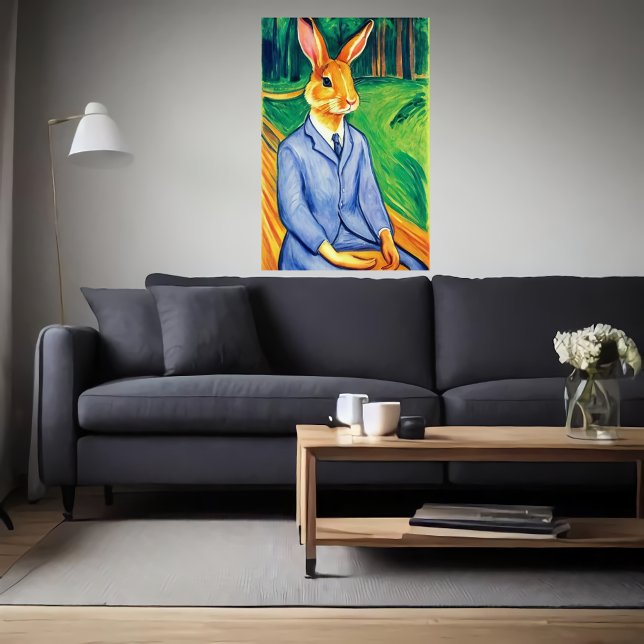 Poster Lapin anthropomorphique en habit bleu | Art AI (Créateur téléchargé)