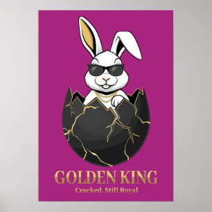 Poster Lapin avec des lunettes cool, Or, fêlé, royal