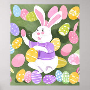 Poster lapin avec oeufs de pâques