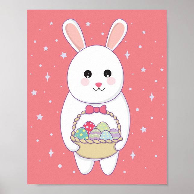 Poster lapin avec panier à oeufs de Pâques (Devant)