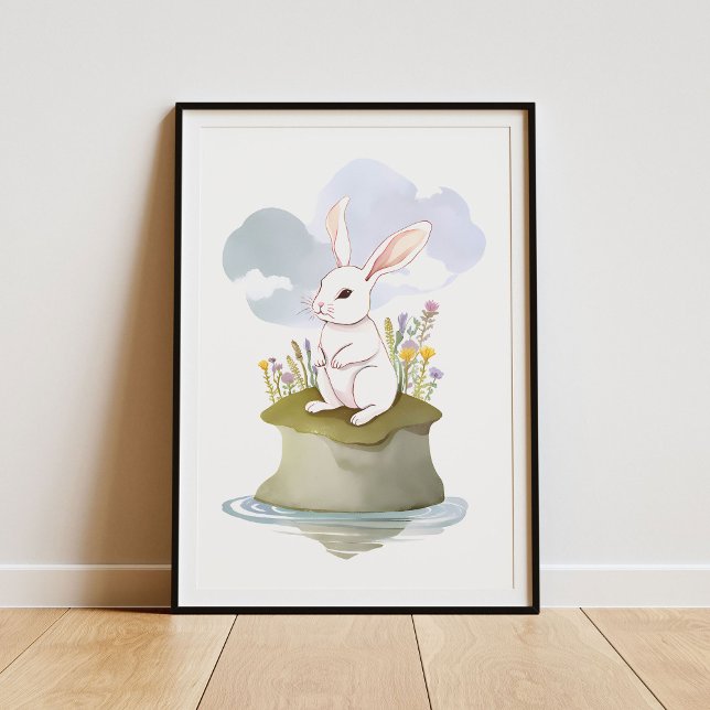 Poster Lapin Blanc Serein sur l'Île du Pré (Créateur téléchargé)