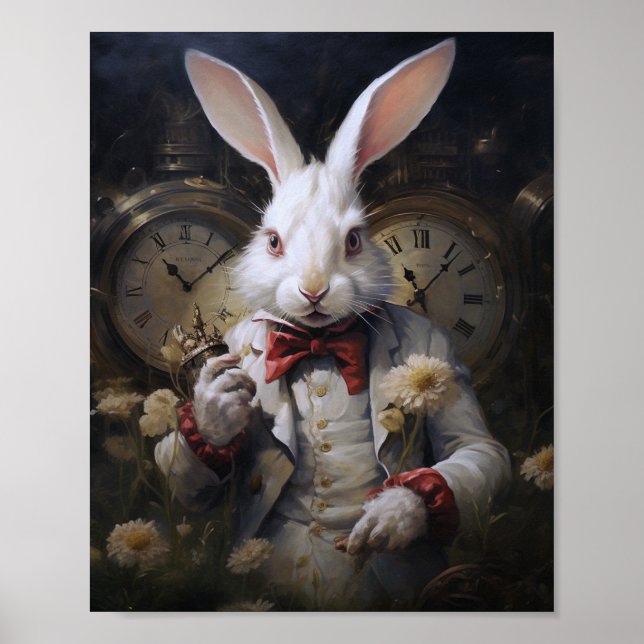 Poster Lapin blanc toujours en retard (Devant)
