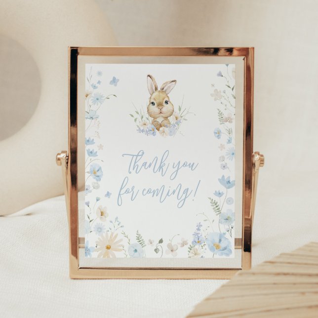 Poster Lapin bleu Assez Merci pour venir (Blue Somebunny Rabbit Baby Shower Thank you for Coming Sign)