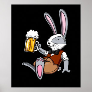 Poster Lapin Boire bière Bunny Funny Party