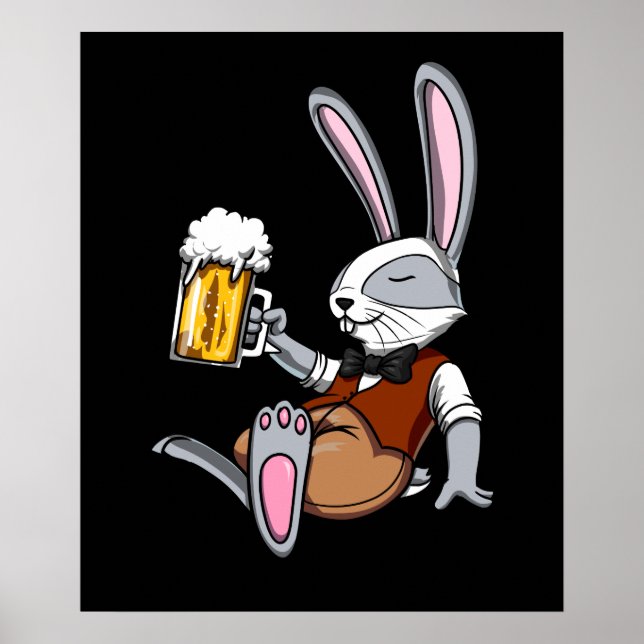 Poster Lapin Boire bière Bunny Funny Party (Devant)