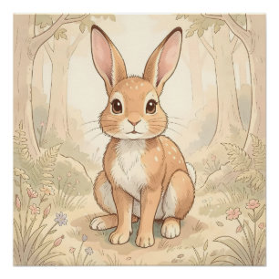 Poster Lapin brun mignon dans une forêt