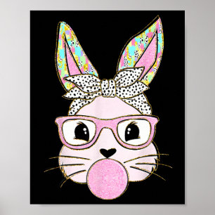 Poster Lapin Bunny soufflant de bulle gomme de Pâques Jou