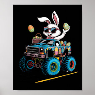 Poster Lapin conduisant un camion monstre pour garçons fi
