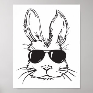 Poster Lapin Cool Visage Joyeuses Pâques Chasse aux œufs