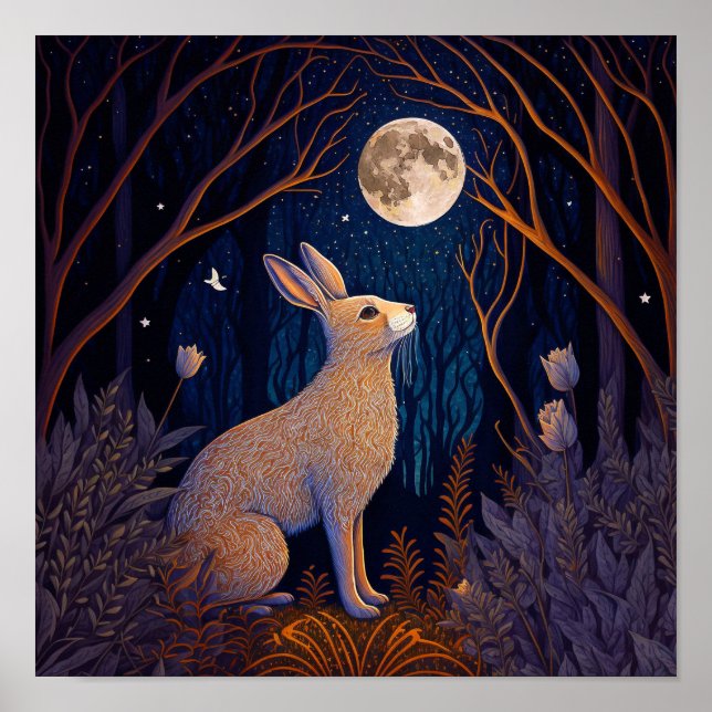 Poster Lapin dans la nuit de la lune (Devant)