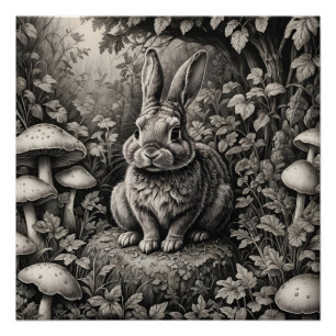 Poster Lapin dans un jardin de champignons
