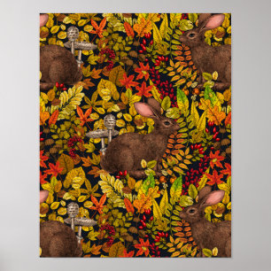 Poster Lapin d'automne en noir