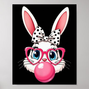 Poster Lapin de dessin animé mignon avec lunettes et nœud