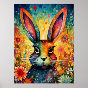 Poster Lapin de jardin arc-en-ciel