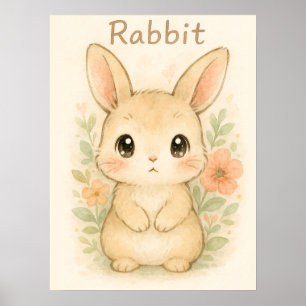 Poster Lapin de lapin mou - Aquarelle douce