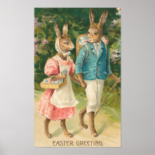 Poster Lapin de Pâques amoureux Vintage