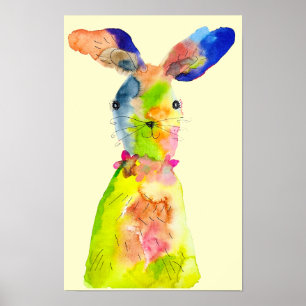 Poster lapin de Pâques aquarelle mignonne