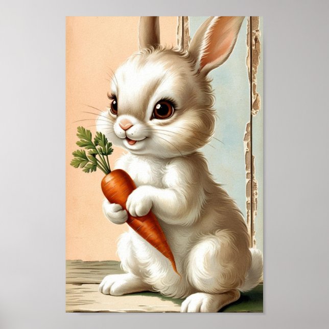 Poster Lapin de Pâques & Art de la carotte neutre (Devant)