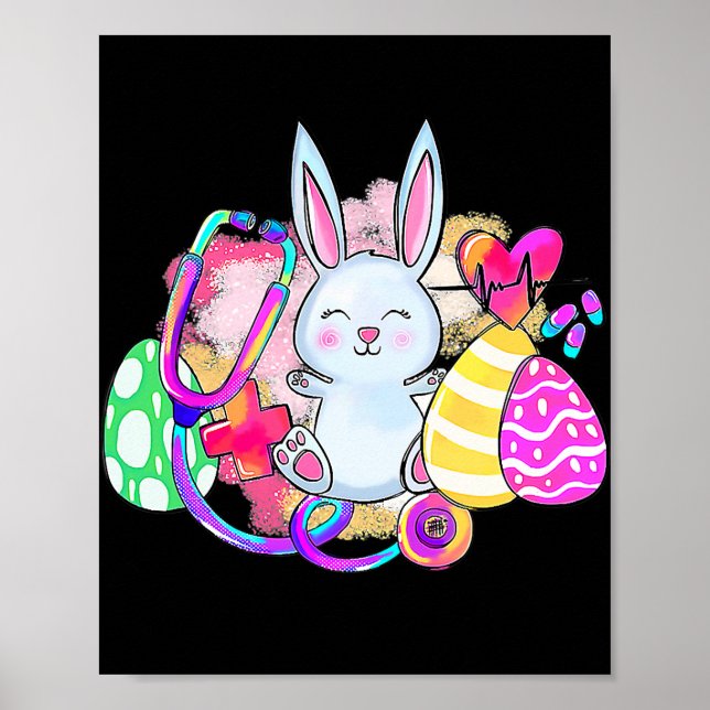 Poster Lapin De Pâques Avec Stethoscope Et Oeufs De Pâque (Devant)
