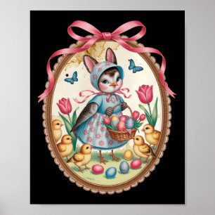 Poster Lapin de Pâques Chasse aux œufs de Robin Bird Vint