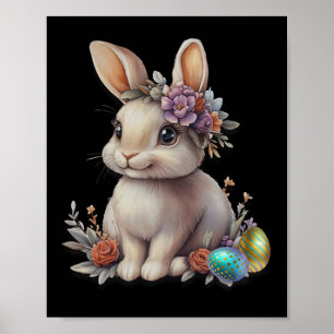 Poster Lapin de Pâques Couronne Florale Avec Dessin D'oeu
