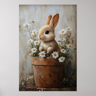 Poster Lapin de Pâques dans un pot de fleurs imprimé, Rus