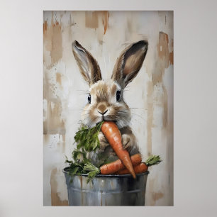 Poster Lapin de Pâques dans un seau de carottes, Impressi