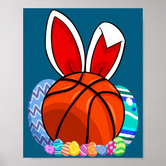 Poster Lapin de Pâques de basketball mignon (Devant)
