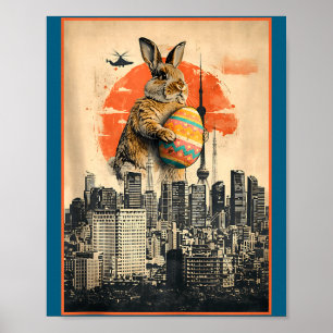 Poster lapin de Pâques drôle blague japonaise kaiju chass