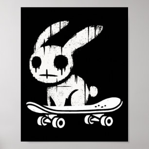 Poster Lapin de Pâques flippant en skateboard Alt Goth Gr