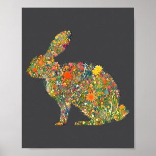 Poster Lapin de Pâques Floral Coloré Fleur de Printemps L