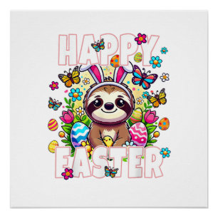 Poster Lapin de Pâques heureux paresseux Lapin de Pâques